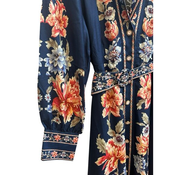 Dalia MacPhee Floral Maxi Dress Belted Button Front Sz Large NEW $250 Navy - Picture 7 of 13